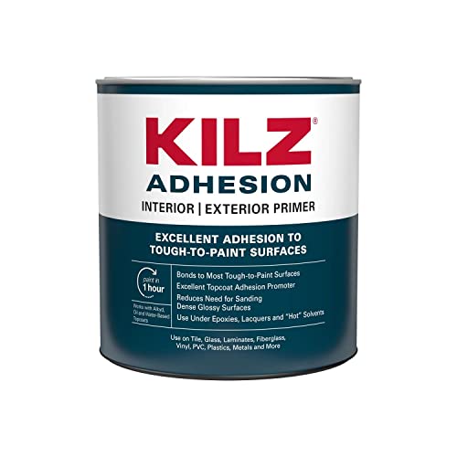 KILZ Adhesion Primer, Interior/Exterior, 1 Gallon & Low-Lustre Enamel Porch & Patio Latex Floor Paint, Interior/Exterior, Slate Gray, 1 Gallon