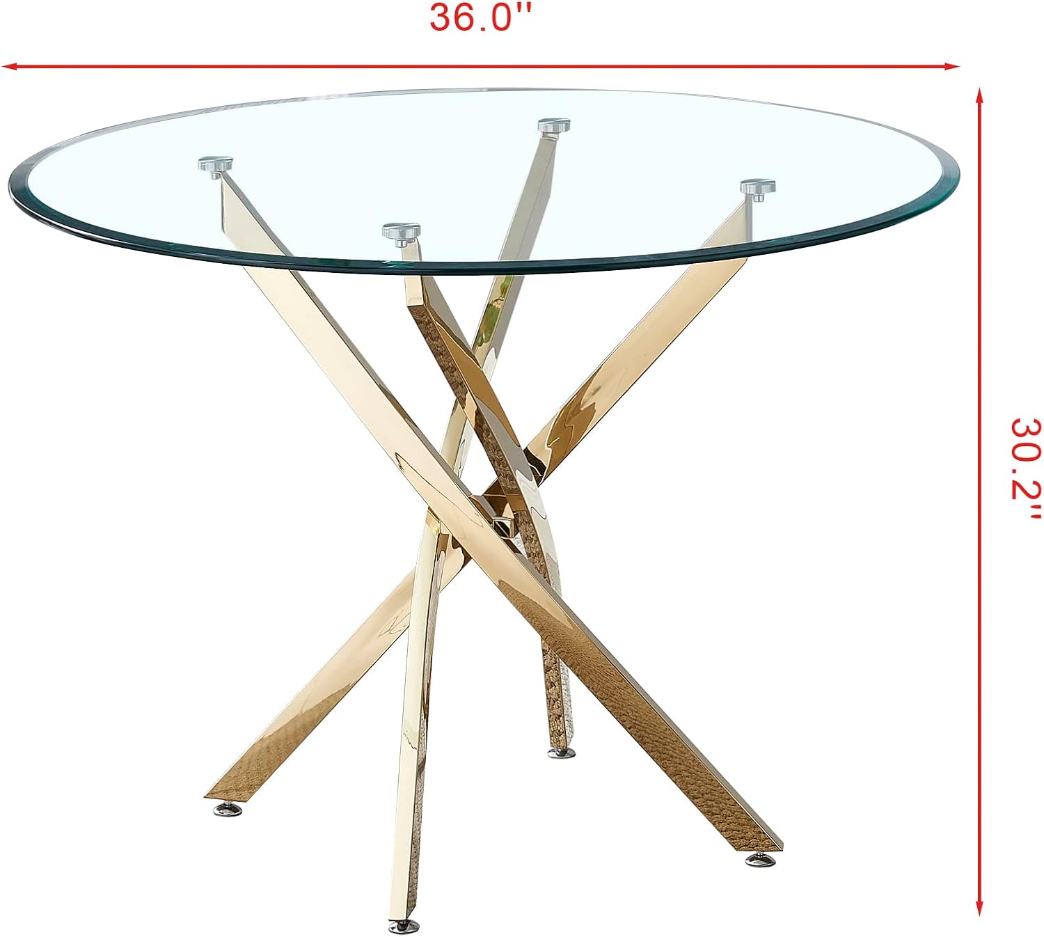 36 inch Round Glass Dining Table, Modern Round Glass Kitchen Table with Tempered Glass Top &4 Golden Stainless Steel Legs, Round Glass Dining Room Table for 4,Round Glass Dinner Table for Dining Room