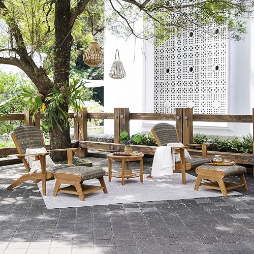 Cambridge Casual Auburn Teak Wood Padded Upholstered Patio Conversation Set, Adirondack Chair + Ottoman