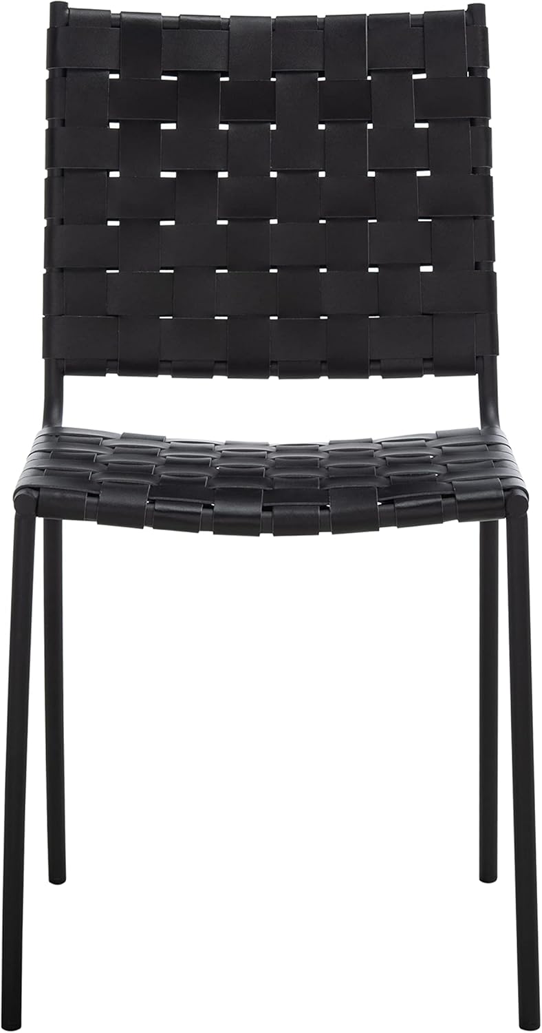 Safavieh Home Collection Wesson Black Woven Leather Dining Chair (Set of 2) -Fully Assembled DCH3005F-SET2