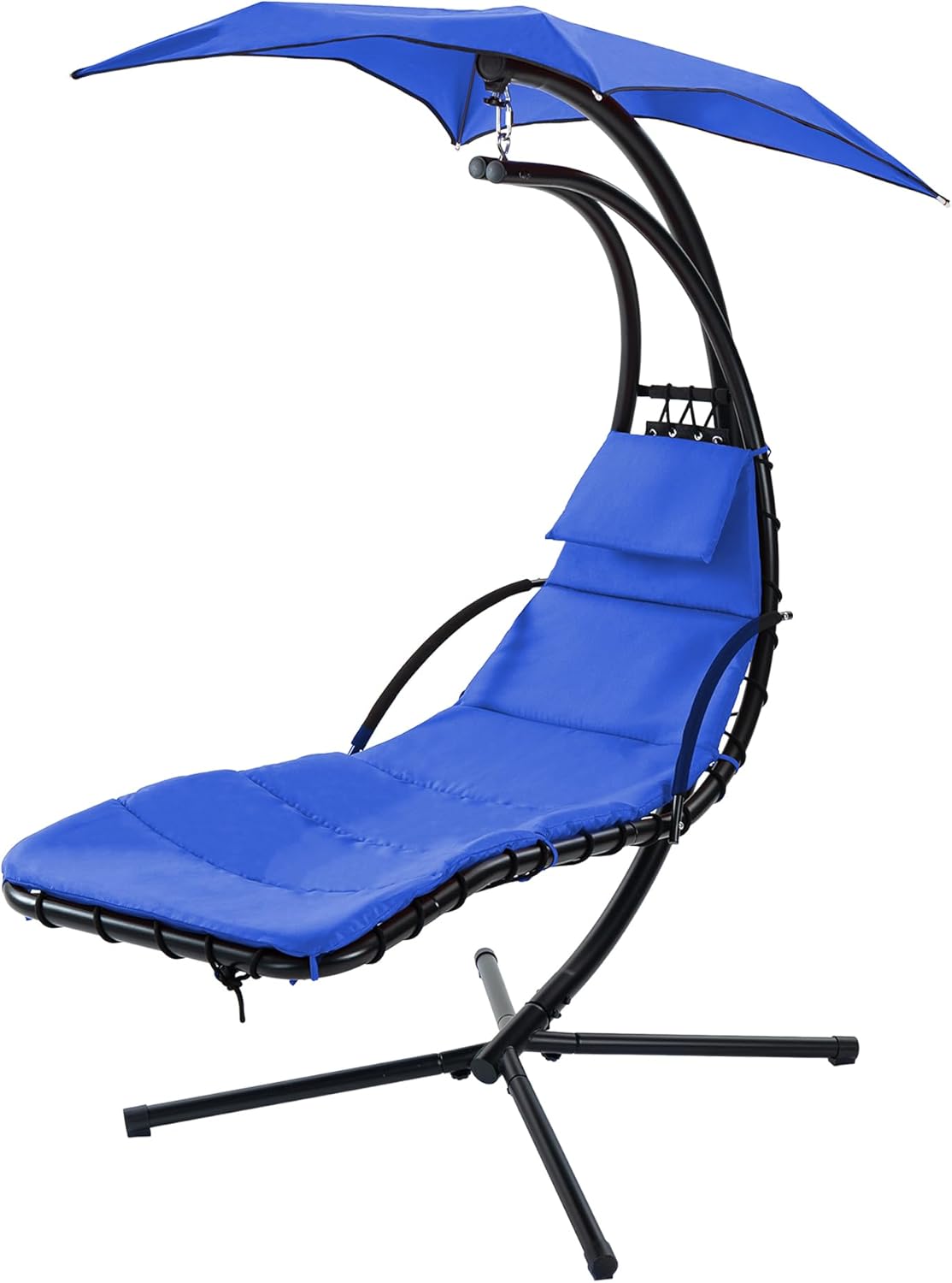 Hammock Hanging Chaise Lounger Chair, Arc Stand Porch Swing Chair with Umbrella and Pillow, Outdoor Hanging Curved Chaise for Patio Poolside Backyard Garden,330 LBS Capacity