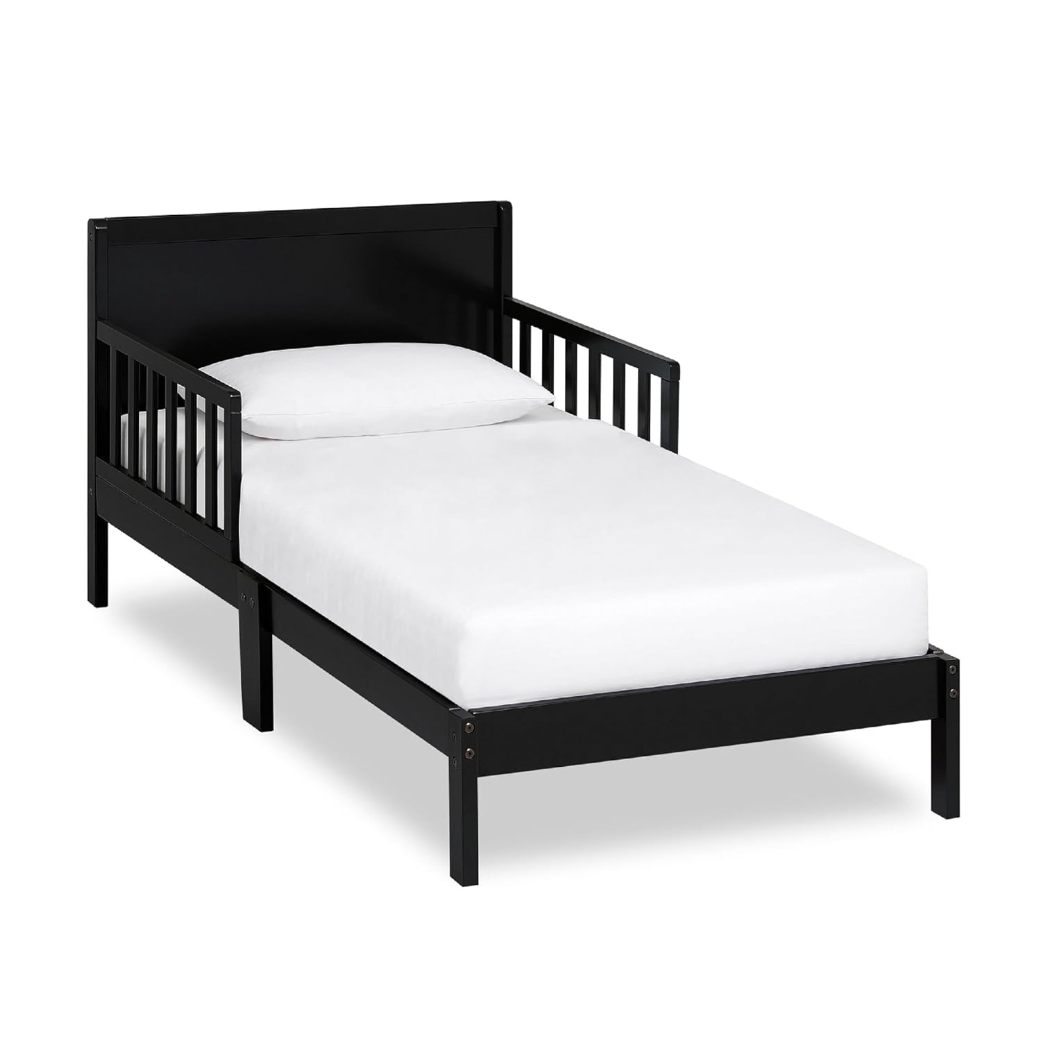 Brookside Toddler Bed in Black, Greenguard Gold Certified, JPMA Certified & Baby Fairy 5” Foam Crib & Toddler Bed Mattress in a Box, White