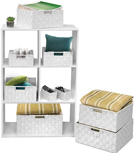 Sorbus Set of 9 Storage Baskets for Organizing, Mesh Hand-Woven Design, Linen Closet Organizers and Storage, Organizer Storage Baskets for Shelves, Variety Pack Organizers and Storage (Beige)