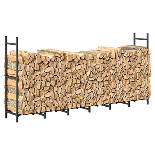 NANANARDOSO 8FT Outdoor Firewood Rack Stand for Indoor Fireplace Wood Storage, Fire Log Stacker Holder, Heavy Duty Logs Stand Stacker Holder for Fireplace Metal Lumber Storage, Matte Black
