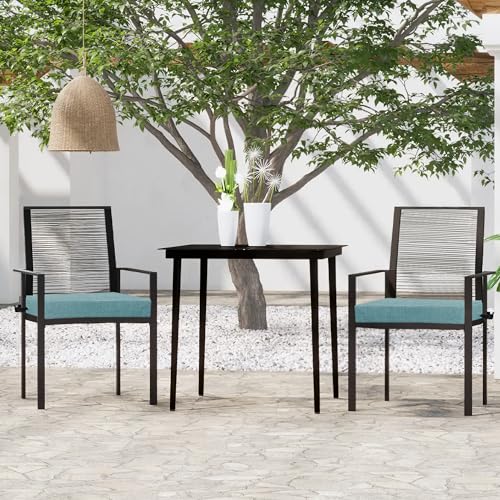 Easy-Going Waterproof Linen Patio Cushion 22x22x3 inch 2 pack Replacement Non-Slip Outdoor Seat Cushion with Zipper Teal