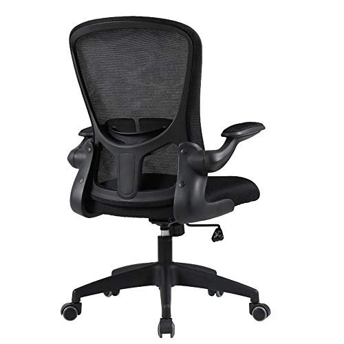 Ergonomic Swivel Mesh Office Chair Flip Up Armrests with Lumbar Support Adjustable Height Computer Task Chairs-Black No head pillow