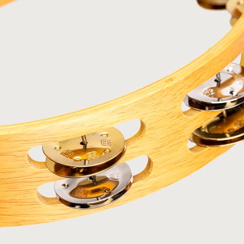 Meinl Percussion Traditional Tambourine with Nickel Plated Steel and Solid Brass Jingles, Double Row-NOT Made in China-Super Natural Wood Finish, 2-Year Warranty (TA2M-SNT)