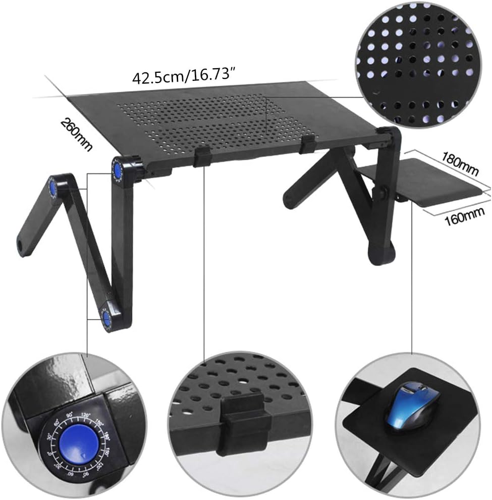 Adjustable Foldable Aluminum Laptop Table Desk Stand Cooling Fan Mouse Pad Lap