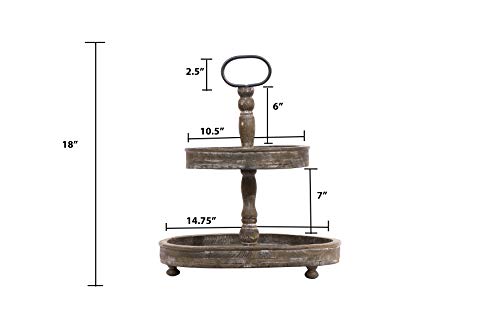 Creative Co-op EC0112 Distressed Wood 2-Tier Tray with Metal Handle, Black