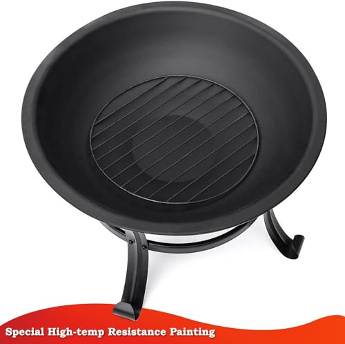 SINGLYFIRE 26 Inch Fire Pit for Outside Outdoor Wood Burning Firepit Bowl Heavy Duty Bonfire Pit Steel Firepit for Patio Backyard Camping Deck Picnic Porch with Spark Screen,Log Grate,Poker