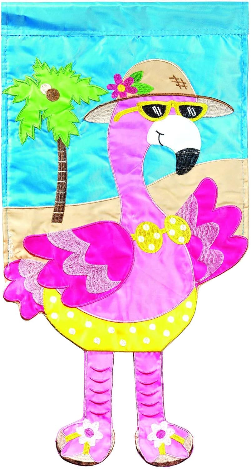 Magnolia Garden Flamingo with Legs 13 x 19 Pink Polyester Outdoor Hanging Flag