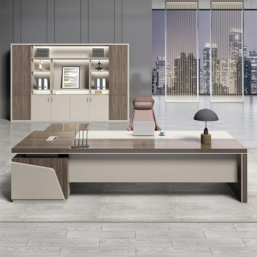 L Shaped Desk with Power Outlet and Drawer Cabinet, Executive Computer Desk with Storage Cabinet, Business Furniture Large Work Study Writing Gaming L Shape Desk for Home Office
