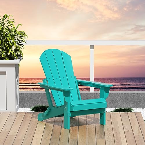 WO Home Furniture Adirondack Chair Lounger Outdoor Folding for Fire Pit, Beach, Balcony, Backyard, Lawn, Patio, Pool, Deck, Garden (Teak)