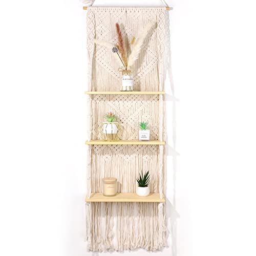 Macrame Wall Hanging Shelf,Hanging Plant Shelf,2 Tier Wall Hanging Shelf,Perfect for Small Plants, Picture Frames, books.