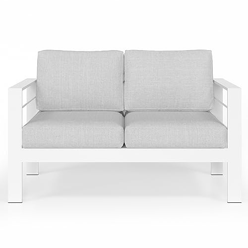 Solaste Patio Furniture Metal Armchair,2 PCS All-Weather Aluminum Garden Outdoor Contemporary Sofa Chair with Cushions, Grey