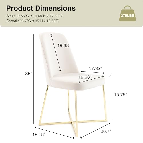 Well Woven Rachelle Velvet Modern Accent Chairs Set of 2 - Ivory Comfy Seat with Gold Metal Legs - Perfect for Living Room, Bedroom, Office, Dining Room
