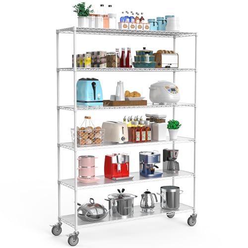 6 Tier NSF Wire Shelf Shelving Unit, 18 x 60 x 87.5 Inch 6000lbs Capacity Heavy Duty Adjustable Storage Metal Rack with Wheels/Leveling Feet & Shelf Liners, Ideal for Garage, Kitchen, and More - Black