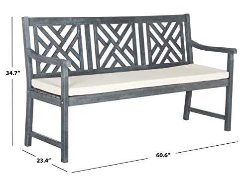 Safavieh PAT6738B Outdoor Collection Bradbury 3 Seat Bench, Ash Grey/Beige