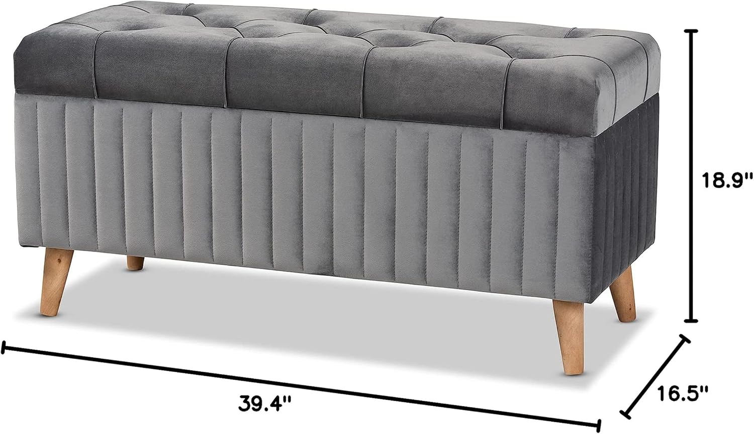 Baxton Studio Hanley Modern and Contemporary Grey Velvet Fabric Upholstered and Walnut Brown Finished Wood Storage Ottoman