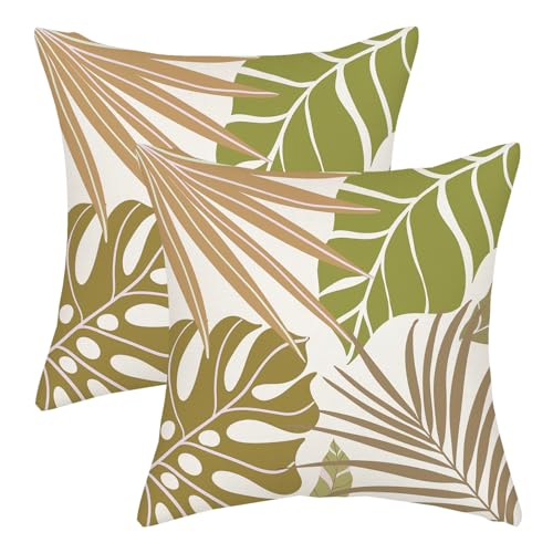 Tropical Pillow Covers 18x18 Navy Blue Aqua Teal Cyan Palm Leaves Plant Throw Pillows for Couch Summer Leaf Pillowcase Outdoor Decorative Cushion Case for Sofa Bed Decorations Set of 2