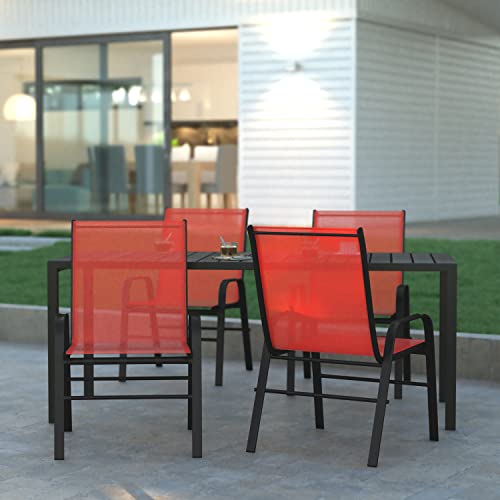 EMMA + OLIVER 4 Pack Brown Outdoor Stack Chair with Flex Comfort Material - Patio Stack Chair