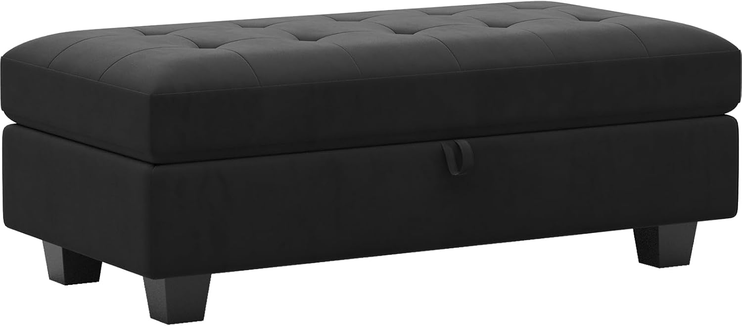 Belffin Velvet Storage Oversized Ottoman Module Bench Oversized Rectangular Ottoman for Modular Sectional Sofa Black