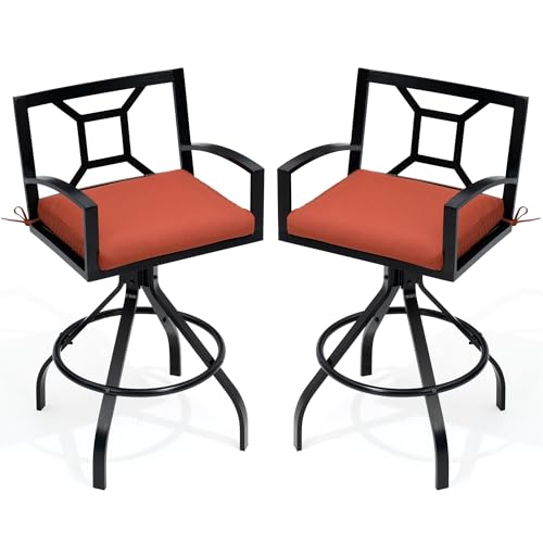 Pellebant Aluminum Outdoor Swivel Bar Stools with Sunbrella Cushion, Patio Counter Height Barstools Set of 4, All-Weather Patio Stool & Chairs for Patio, Lawn, Milano Char, 4PC