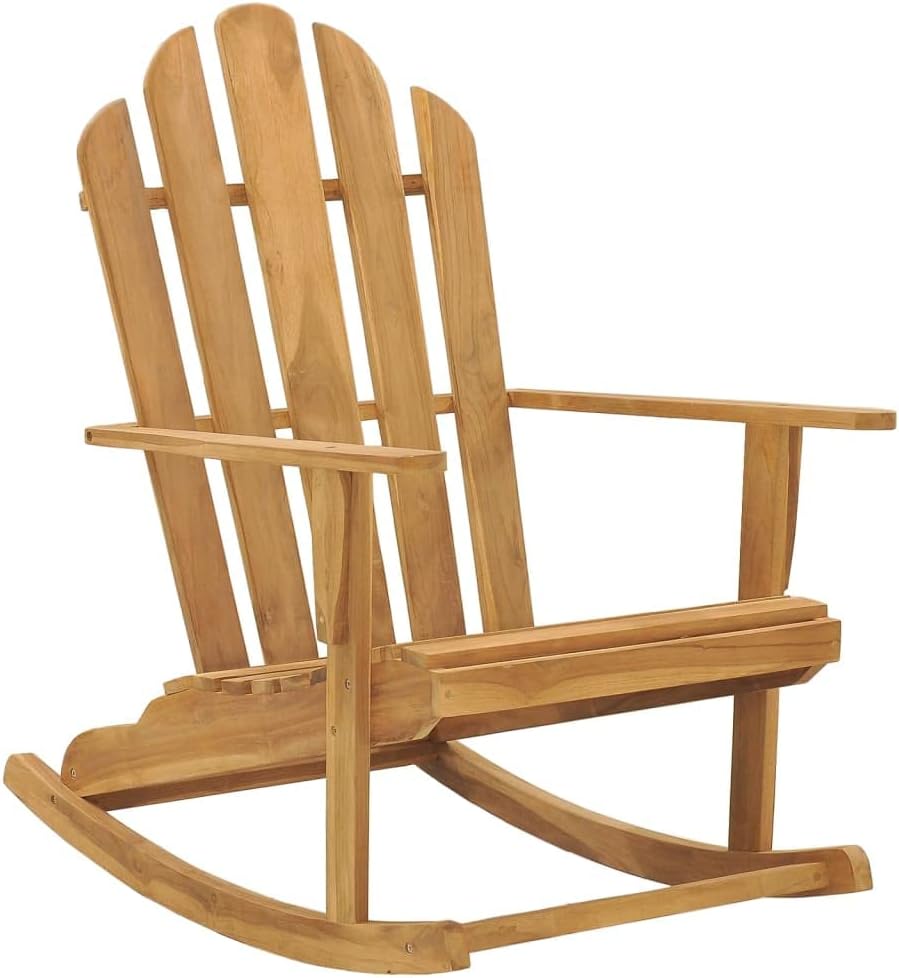 vidaXL Solid Teak Wood Adirondack Rocking Chair - Outdoor Garden Furniture with High Backrest, Smooth Appearance, Wide Arms and Contoured Seat, Assembly Required