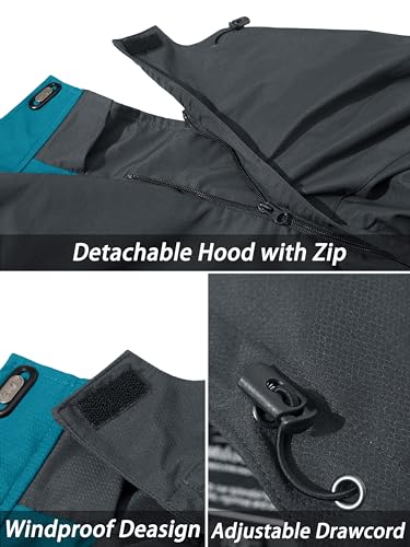 MAGCOMSEN Men's Hooded Windproof Water Resistant Rain Jacket Windbreaker 5 Pockets for Hiking Fishing