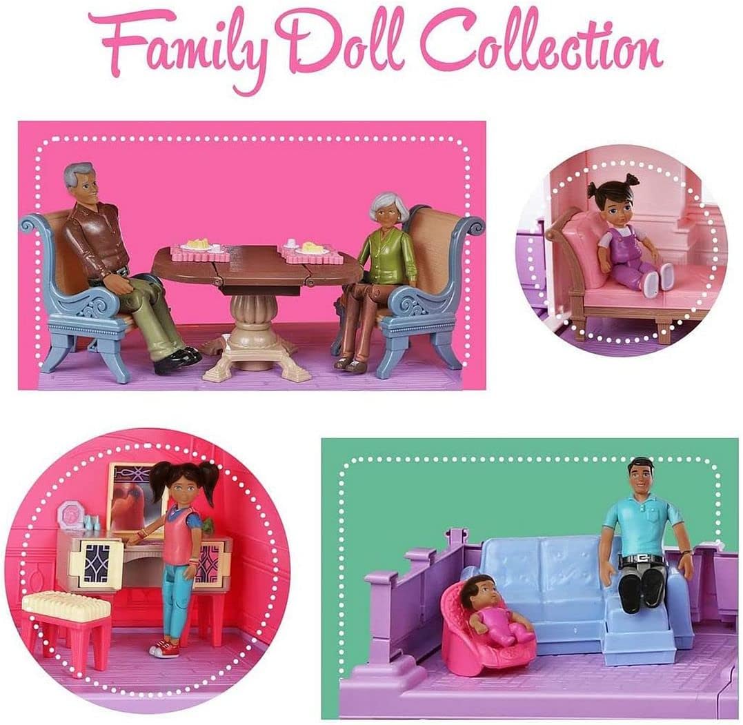 Beverly Hills Doll Collection Sweet Li'l Family Hispanic Dollhouse People Set of 9 Action Figure Set - Grandpa, Grandma, Mom, Dad, Sister, Brother, Toddler, Twin Boy & Girl