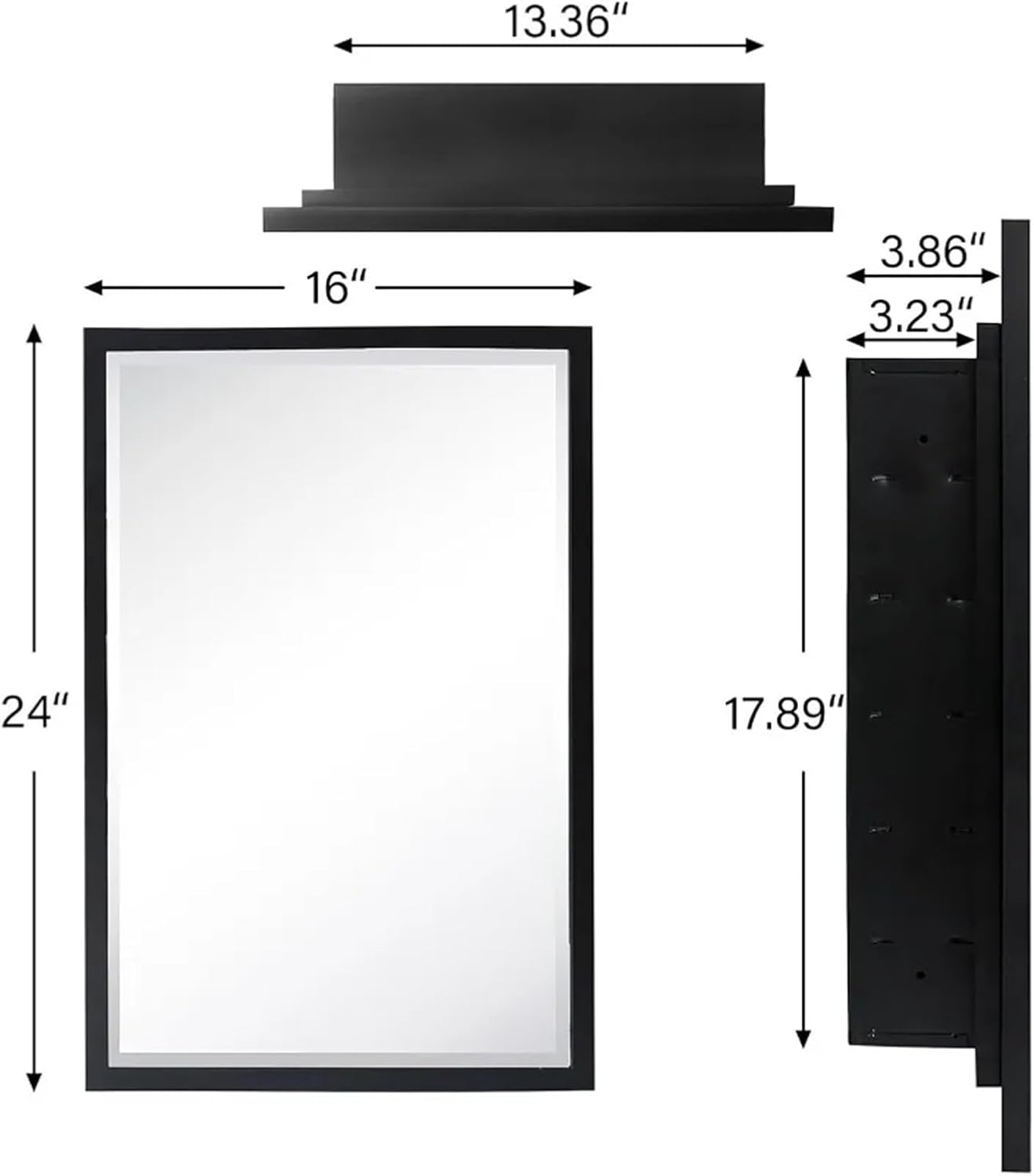 Black Metal Framed Recessed Bathroom Medicine Cabinet with Mirror Rectangle Beveled Vanity Mirror 16 x 24 inches, Decor Mirror