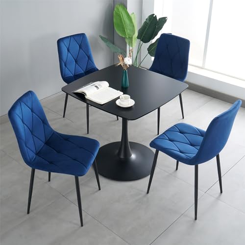 Velvet Dining Chairs Set of 4, Modern Upholstered Dining Room Chairs Tufted Dinner Chairs Counter Stools Kitchen Chairs with Black Metal Legs Curved Backrest, Retro Green