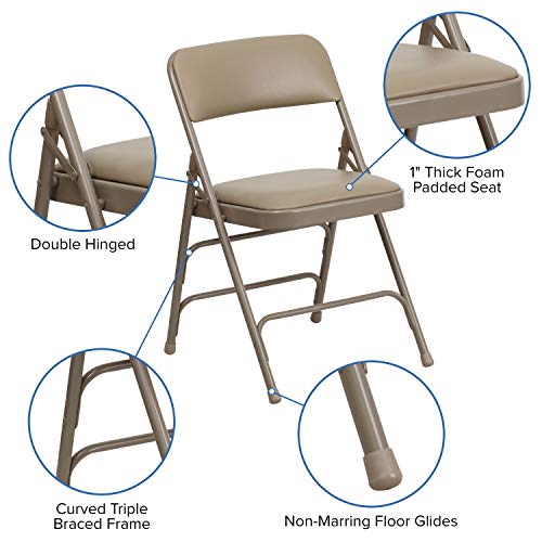 Flash Furniture 4 Pack HERCULES Series Curved Triple Braced & Double Hinged Beige Fabric Metal Folding Chair