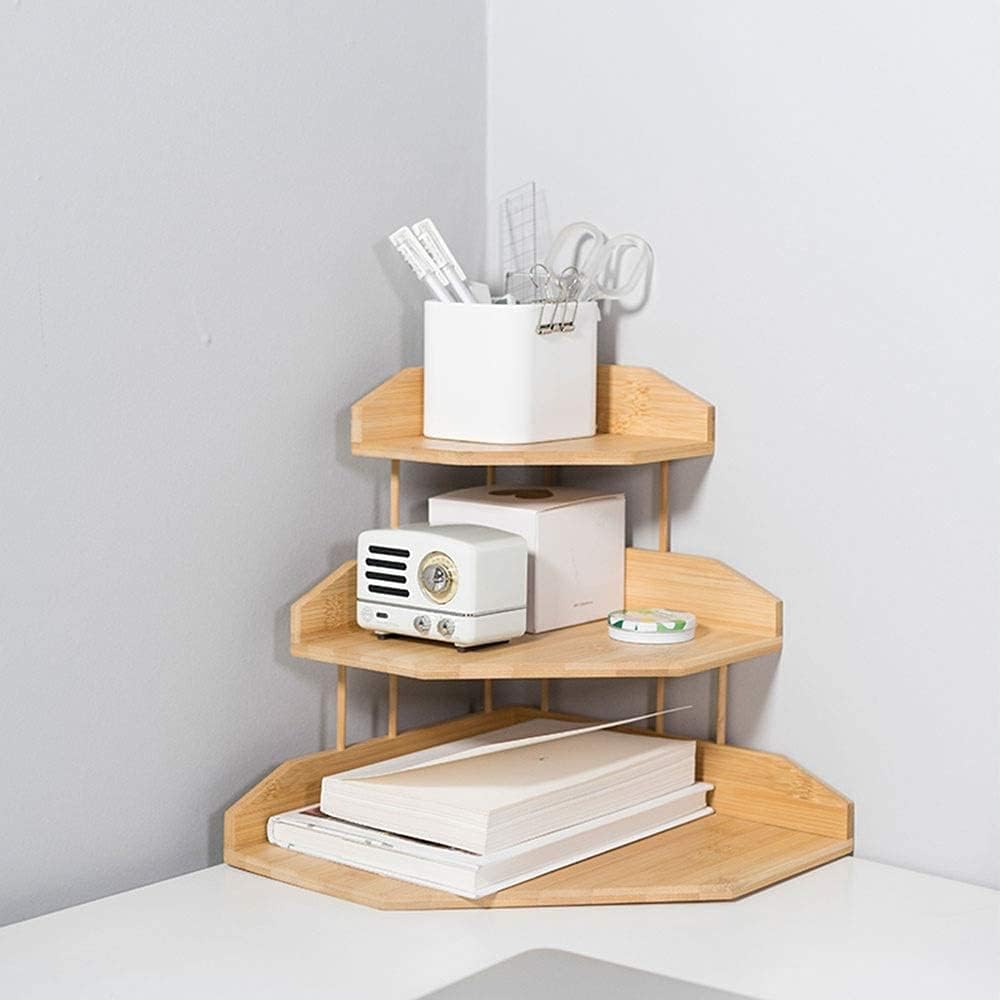 Standing Shelf Units Bamboo Rack 3-Tier Compact and Lightweight for Seasonings Snacks Drinks Cosmetics Magazines