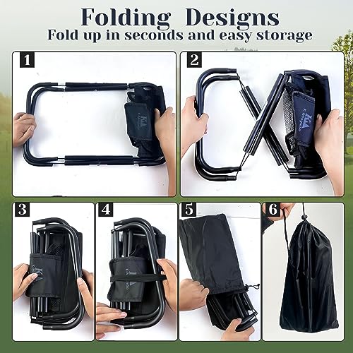 Upgraded 13 Inch Portable Folding Camping Stool with Side Pocket Mesh Pocket and Molle System, Lightweight Foldable Stool for Adults Gardening Travel BBQ Fishing with Carry Bag[Blue]