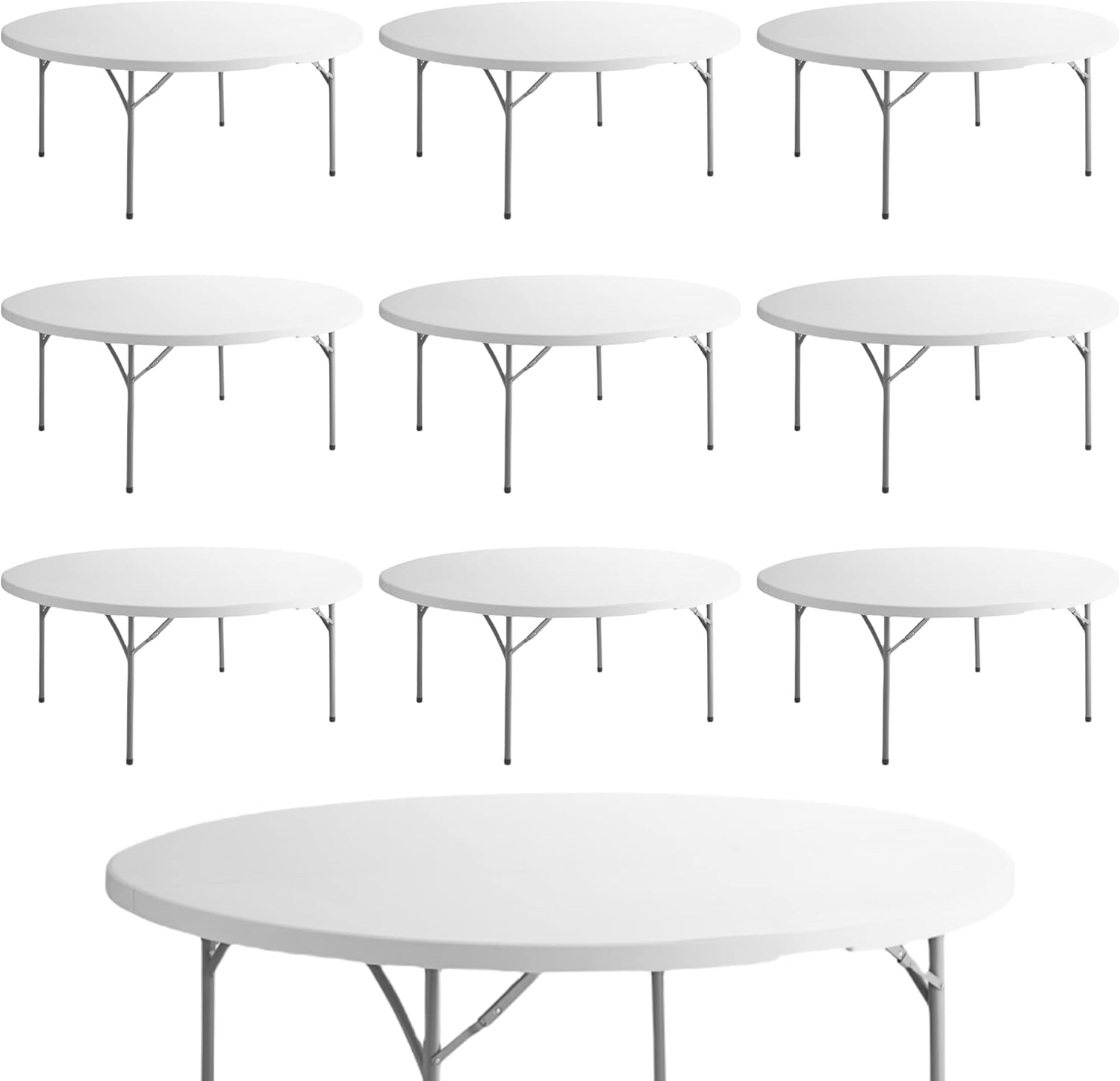 10 Pack! 72 Inch. Round Heavy-Duty Granite White Plastic Folding Table, Party Round Fold Up Table Folding Bistro Table Hi Top Folding Table White Folding Table Wedding Folding Table Tables for Events