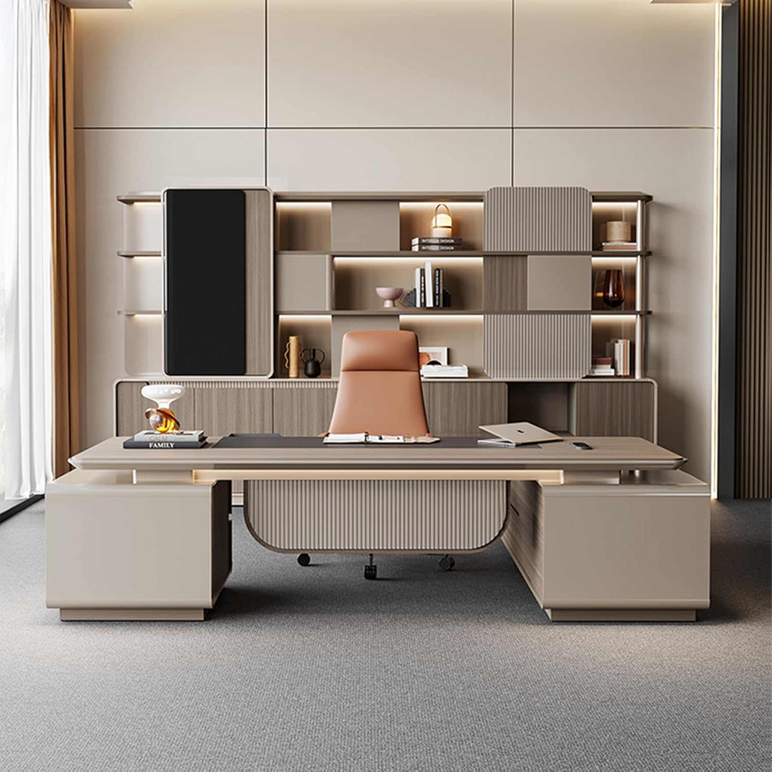 L Shaped Desk with Thickened Frame and Board Writing Study Desk Executive Desk Large Sturdy Writing Table Business Furniture Set Workstation for Home Office ()