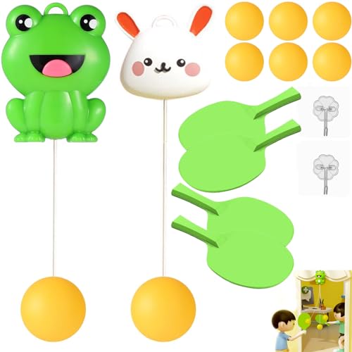 Hanging Table Tennis Trainer, Portable Ping Pong Paddle Set for Kids with Racket and Balls, Parent-Child Door Pong Game Exerciser, Full Pingpong Starter Kit for Outdoor & Indoor Games