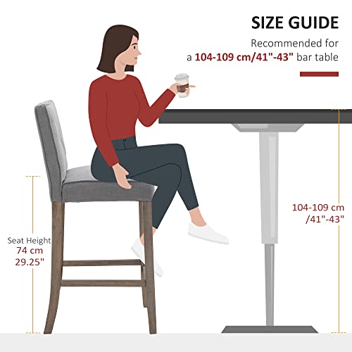 HOMCOM Modern Bar Stools Set of 2, Upholstered Bar Height Kitchen Stools with Build-in Footrest, Solid Wood Legs, Beige