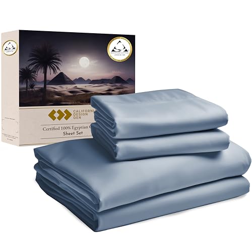 California Design Den Certified 100% Egyptian Cotton Sheets Queen Size, Luxury 4-Pc Queen Sheet Set with Deep Pocket, Soft, Wrinkle-Resistant, Cool & Durable Bed Sheets, White Sheets