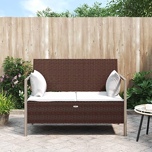 2-Seater Patio Bench with Cushions,Home Decor Furniture,Living Room Bench,Backyard Bench,Front Porch Bench,for Patios,Backyards,Gardens,Poolside,Yard,Front Porch,Entryway,Brown Poly Rattan