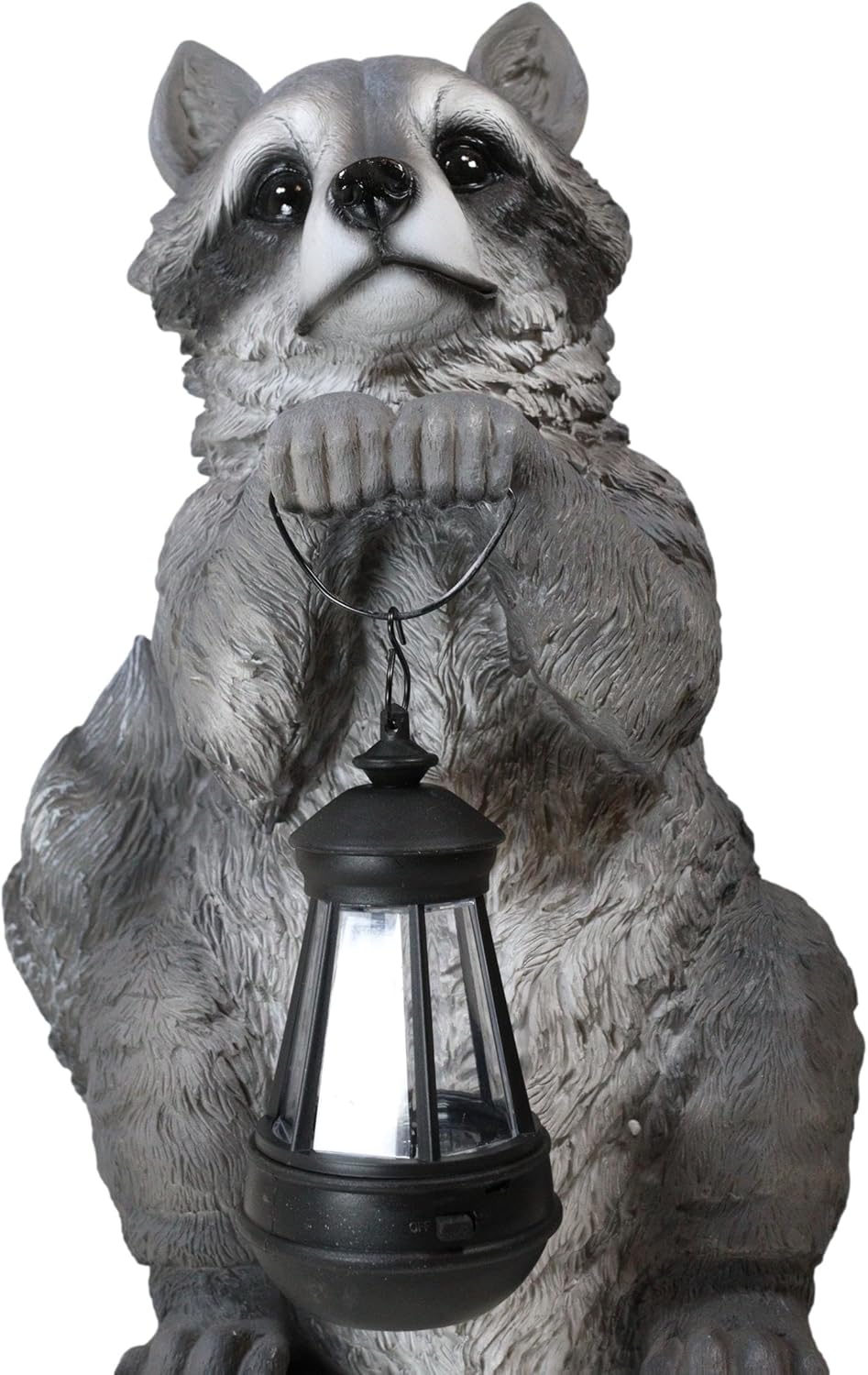 Ebros Gift Night Bandit Wildlife Urban Forest North American Raccoon Statue Holding Solar Powered Lantern LED Light Patio Decor Indoor Outdoor Raccoons Animal Sculpture Decorative