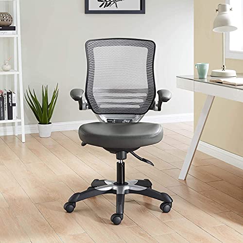 Modway Edge All Mesh Office Chair In Gray With Flip-Up Arms - Perfect For Computer Desks