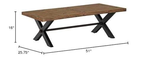 Cortesi Home Austin Farmhouse Coffee Table, Solid Reclaimed Wood with Black Wood Legs, Honey Pine