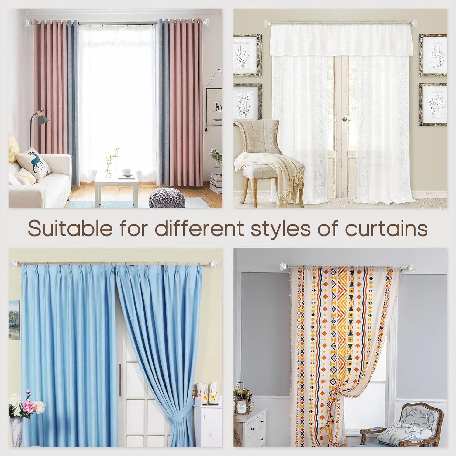 3/4 inch Single Window Curtain Rod with Diamond Acrylic Finial,66-120 inch,Champagne Gold