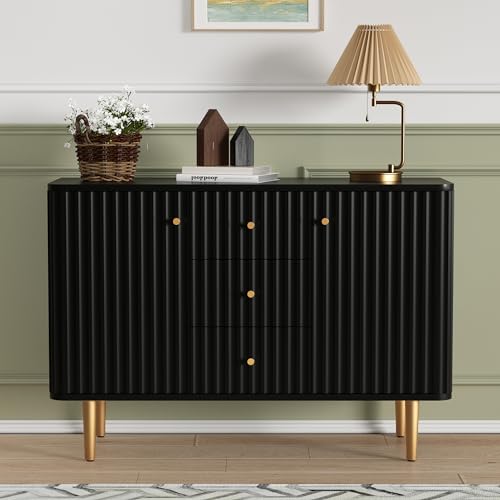 ARTPOWER Black Sideboard Buffet Cabinet with Drawers, 48