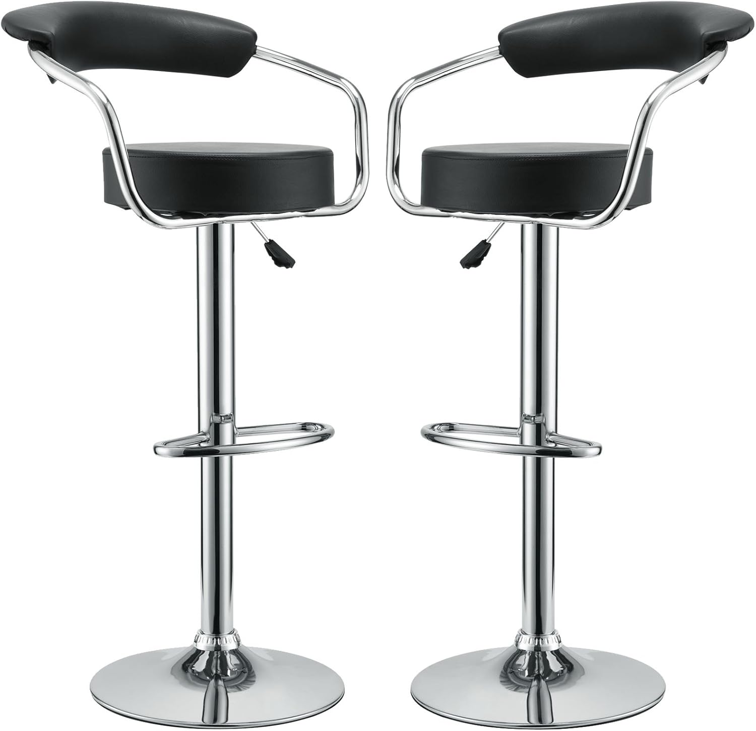 Modway Diner Vintage Modern Faux Leather Upholstered Two Adjustable Swivel Bar Stools in Black