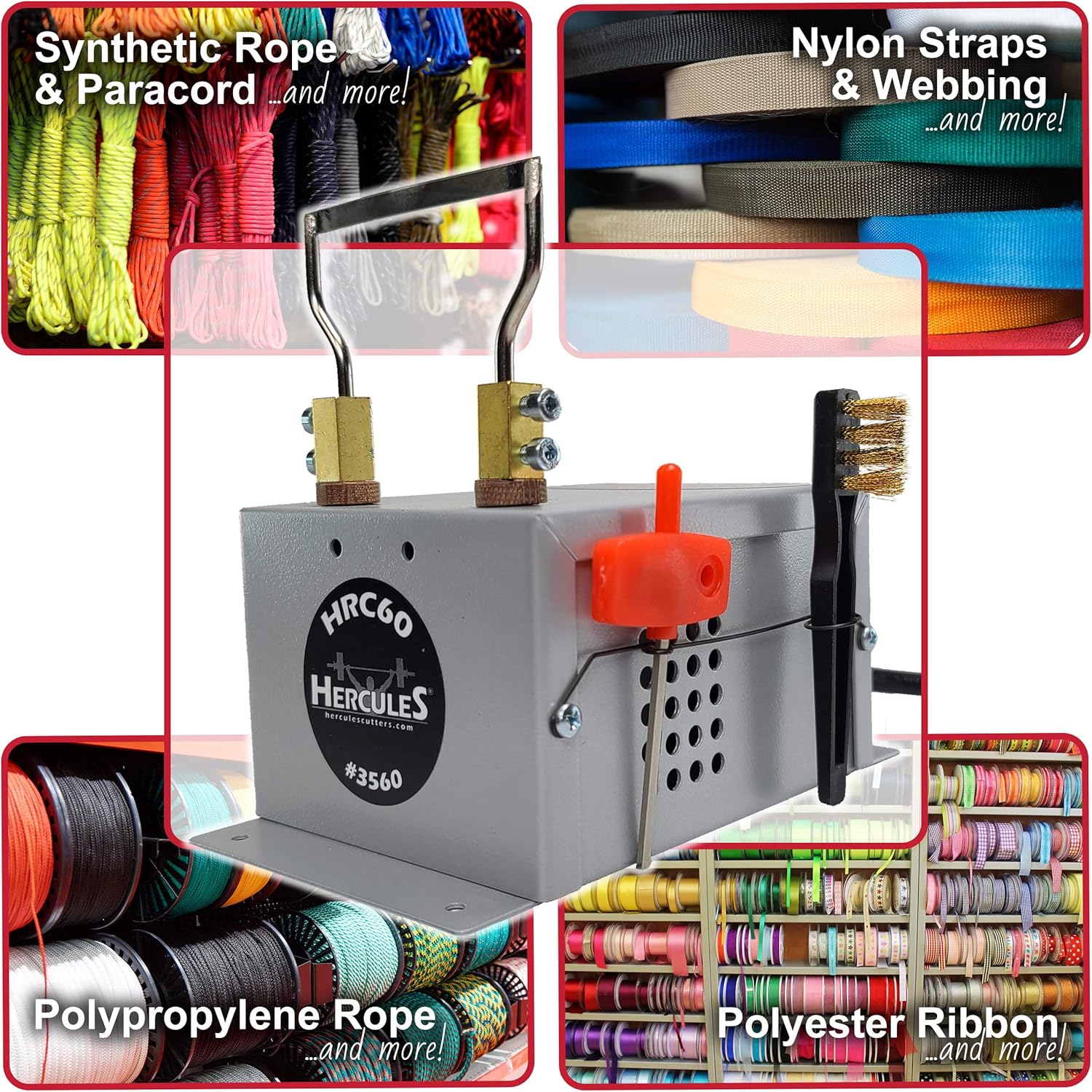 Hercules Hot Knife Rope Cutter - Electric Benchtop 60mm Thermal Cutting Blade for Braid Fabric Webbing Belting Ribbon & More - Hotknife Hot Wire Cutting Tool & Heat Sealer (110V, 60W)