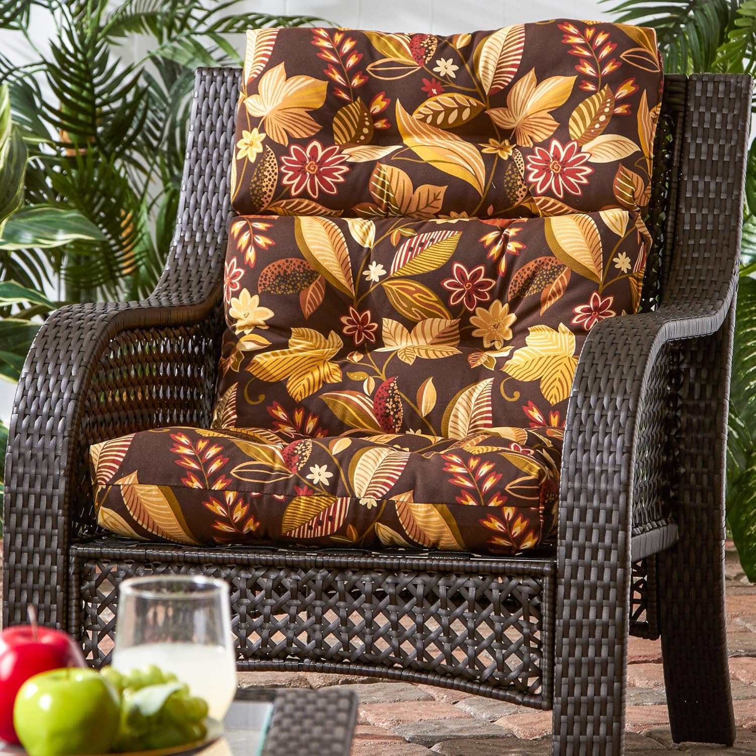 Greendale Home Fashions Outdoor 44 x 22-inch High Back Chair Cushion, Set of 1, Russet Floral