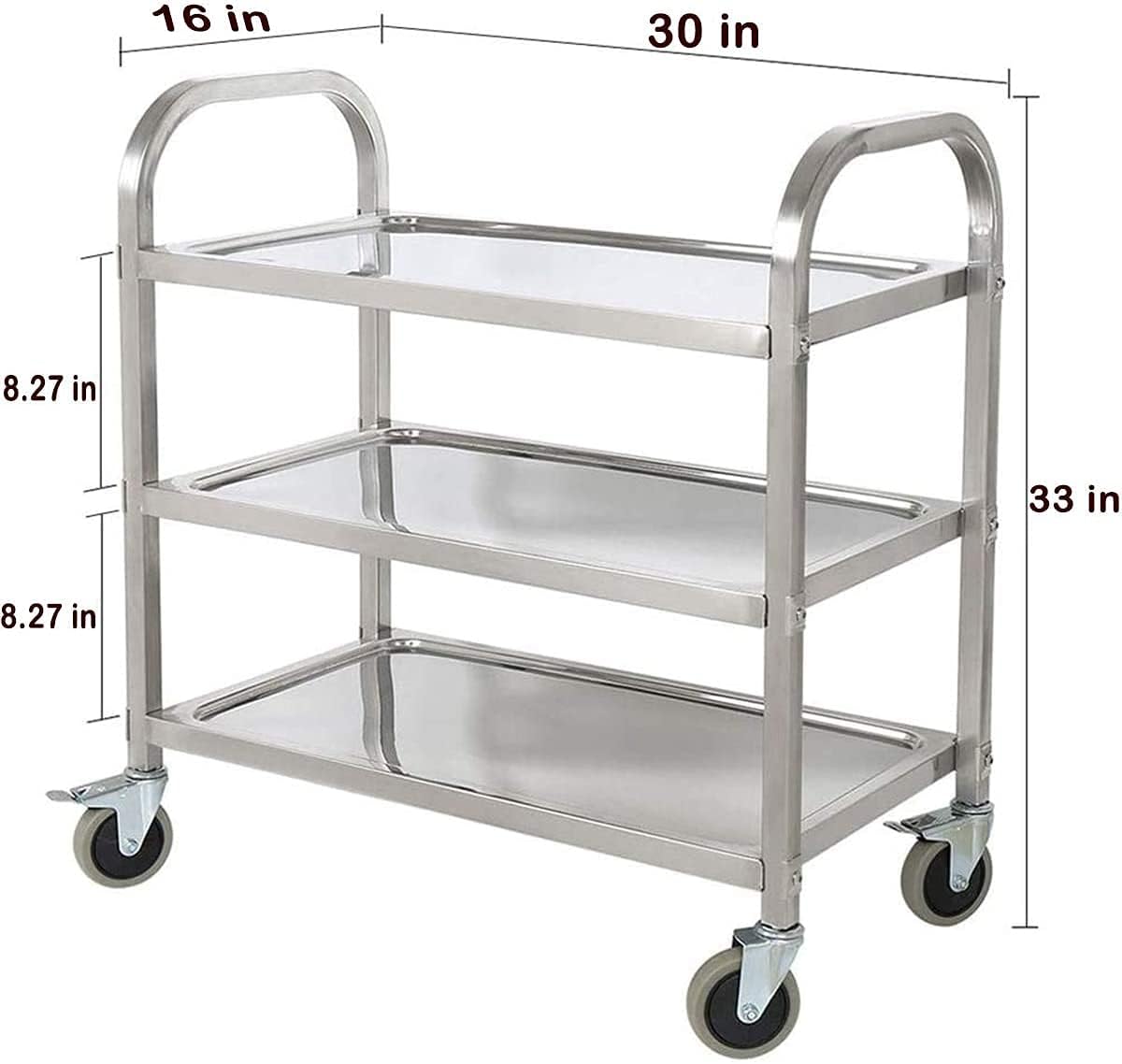 uyoyous 3 Shelf Stainless Steel Cart Heavy Duty Industrial Serving cart with 360°Rotation Wheels Kitchen Island Stainless Steel Storage Trolley for Hotel Restaurant Home Use